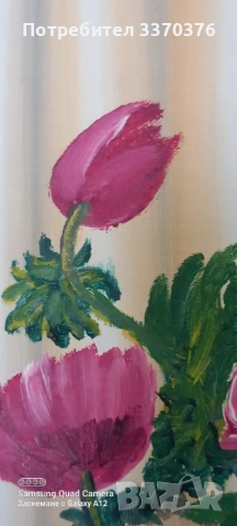 Авторска картина за стена-Ваза с цветя-маслени бои, снимка 9 - Картини - 53794624