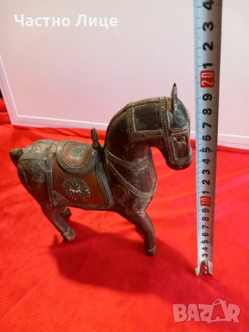 Старинна Статуетка КОН , Дърво и Бронз, снимка 7 - Антикварни и старинни предмети - 52328999
