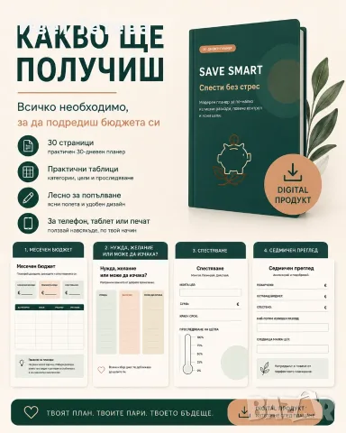 SAVE SMART – 30-дневен планер за спестяване + AI асистент | PDF, снимка 2 - Други услуги - 55837995