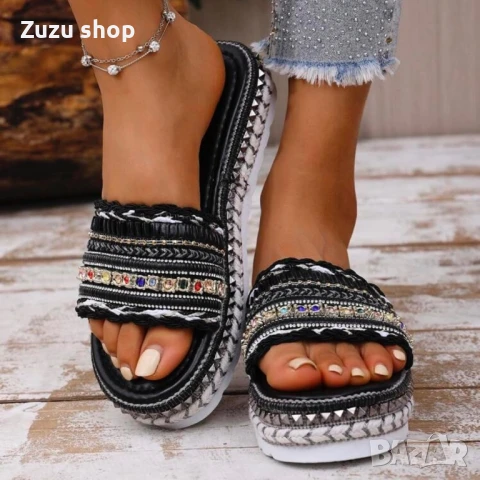 Дамски черни чехли, снимка 5 - Чехли - 50889455