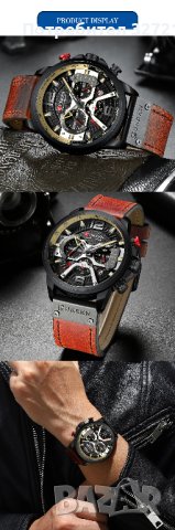 CURREN - Луксозен кварцов часовник,хронограф,дата,кожена каишка, снимка 2 - Мъжки - 41422407