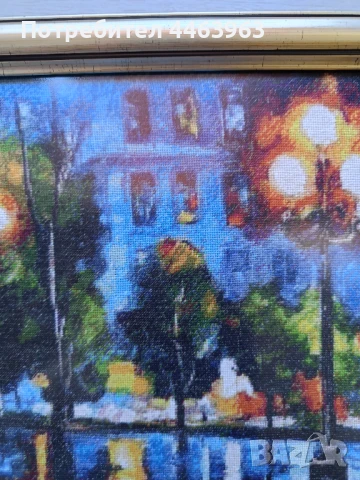 гоблен ,,Нощен дъжд в Париж " 33/27 см, по картината на Л.Афремов, снимка 7 - Гоблени - 51343575