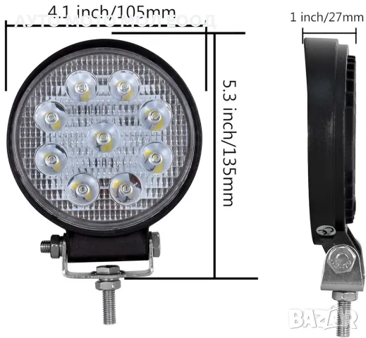 27W LED Диоден халоген с 9 диода - 12/24V, снимка 3 - Аксесоари и консумативи - 50261490