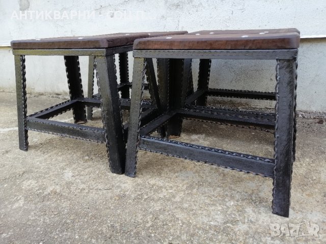 Комплект Стари Метални Табуретки, Столчета, Стара Метална Табуретка, Столче, Черешово Дърво. , снимка 6 - Антикварни и старинни предмети - 42158078