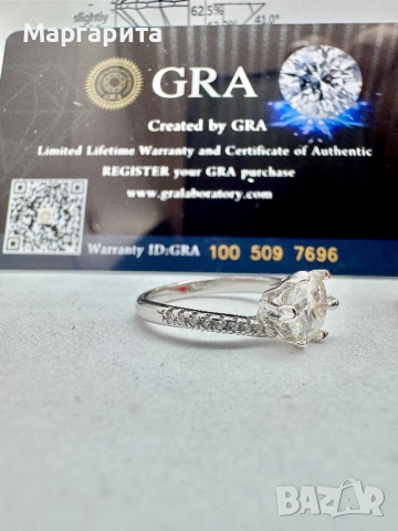 Сребърен пръстен с мойсанит (диамант) 1 карат, снимка 4 - Пръстени - 53205685