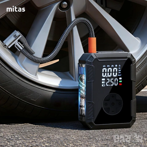 Преносим компресор за помпане на гуми - Type-C, 150PSI, 4000mAh, LED, снимка 5 - Аксесоари за велосипеди - 53541818