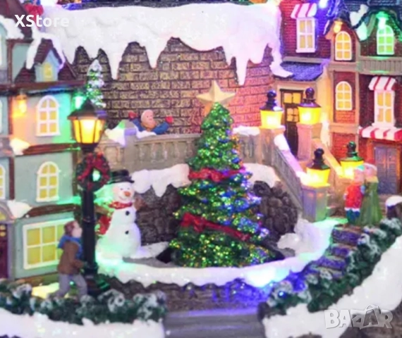 Празнична коледна сцена с LED осветление – Ръчно изработена декорация, снимка 2 - Декорация за дома - 52441061