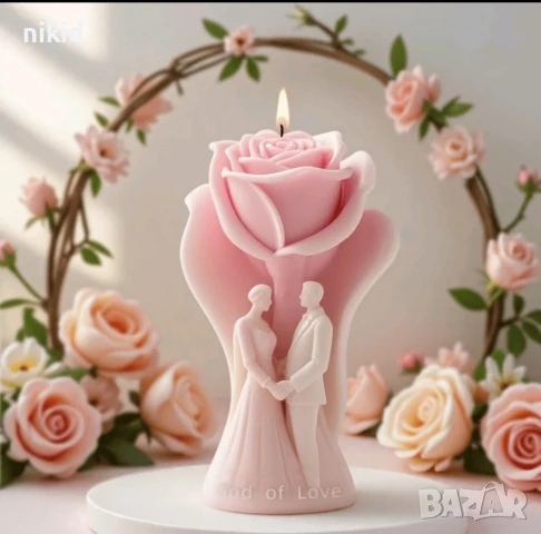 3D Младоженци двойка булка с роза сватба сватбен силиконов молд форма фондан шоколад гипс смола свещ, снимка 3 - Форми - 51380772