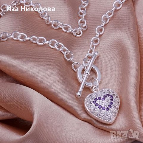 Сребърно колие с аметисти, снимка 4 - Колиета, медальони, синджири - 41637505