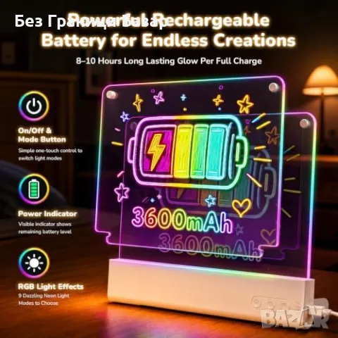 Нова LED светеща дъска за рисуване 16”, 2 панела, акумулаторна, STEAM игра Идеален подарък, снимка 5 - Образователни игри - 55943698