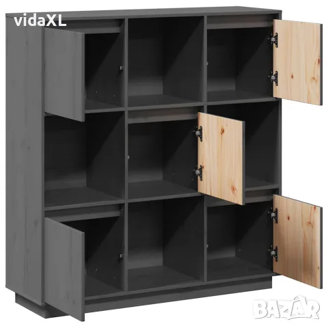 vidaXL Висок шкаф, сив, 110,5x35x117 см, борово дърво масив, снимка 7 - Бюфети - 56147932