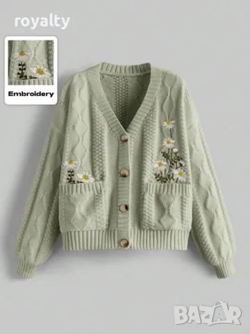 Жилетка с флорална бродерия и копчета в зелено 🍈🍋‍🟩