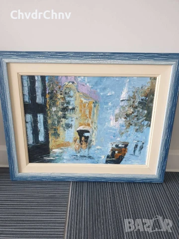 51х41см/малка картина масло върху фазер/градски пейзаж-Лондон/дървена рамка