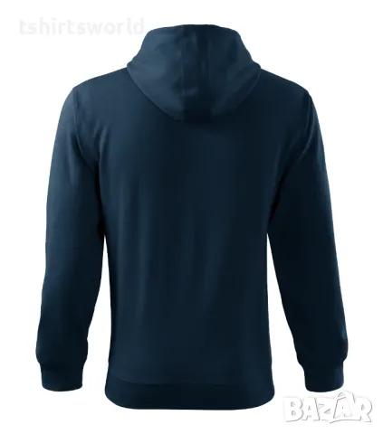Нов мъжки суичър с ЦИП и качулка в тъмносин цвят, снимка 3 - Суичъри - 47967879