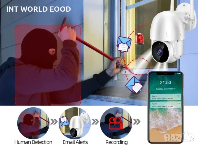 Tuya 5MP WiFi IP HD PTZ Камера с AI детекция на движение Двупосочно аудио Видеонаблюдение , снимка 6 - IP камери - 52063750