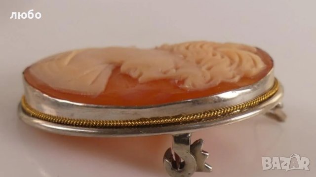 Сребърна Брошка Камея 0,800 Сребро Със Златен Обков 18 к, снимка 6 - Колиета, медальони, синджири - 42252155