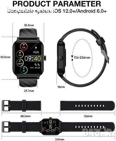 Нов Смарт часовник за мъже жени 1.83инча Android iPhone Подарък, снимка 3 - Смарт гривни - 42521888