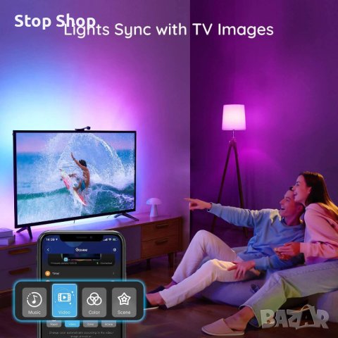 Govee Envisual TV LED Backlight с камера, RGBIC Wi-Fi TV Backlights за 55-65 инчови телевизори, Рабо, снимка 6 - Лед осветление - 44326312