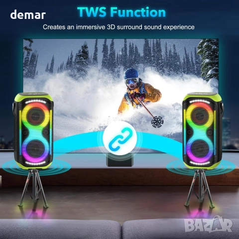 TYOTY Bluetooth високоговорител 160W, 12000 mAh, TWS, LED светлини, снимка 6 - Тонколони - 51856694