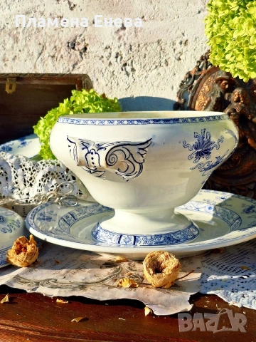 Антикварен терин +плато, снимка 6 - Антикварни и старинни предмети - 53613986