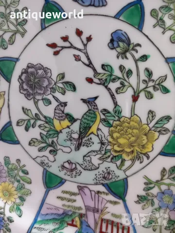 Стара Голяма КИТАЙСКА Чиния ,Green Canton ,Famille VERTE, снимка 2 - Антикварни и старинни предмети - 56049567