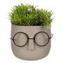 Саксия лице с очила и изкуствено растение, 11x11x14 см