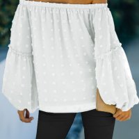 Дамска блуза с паднало деколте и принт на точки, снимка 3 - Блузи с дълъг ръкав и пуловери - 40544136