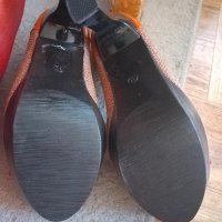 Високи дамски обувки в кафяв цвят с комбинация с лак, снимка 11 - Дамски обувки на ток - 44325456