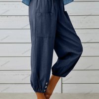 Памучно-ленени широки дамски панталони с висока талия, 10цвята - 023, снимка 5 - Панталони - 41579956