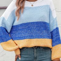 Дамски моден пуловер с цветни блокове, 3цвята - 023, снимка 18 - Блузи с дълъг ръкав и пуловери - 42305738