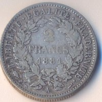 Франция 2 франка 1881 година, снимка 1 - Нумизматика и бонистика - 42501202