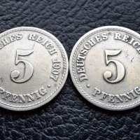 Стара монета 5 пфенига 1907 г. буква А ,2 броя - Германия- топ цена, снимка 2 - Нумизматика и бонистика - 39766966