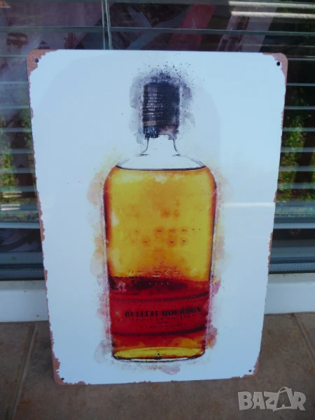 Метална табела уиски Bulleit Bourbon бутилка пълна бандерол бар дискотека, снимка 1