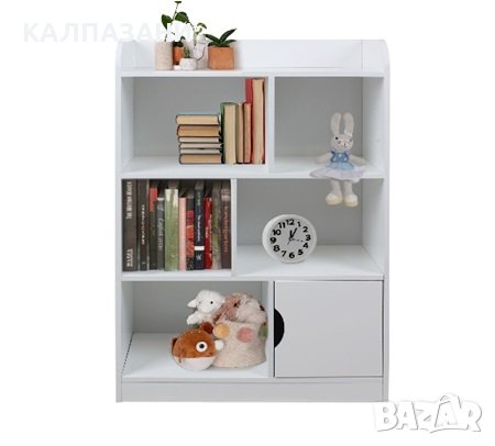 Детска Дървена Секция за Съхранение на Книжки и Играчки на 4 Нива с Вратичка, Етажерка, Библиотека -, снимка 1