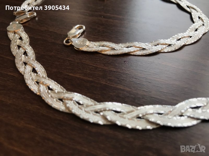 НОВО!Сребърно колие и гривна плетеница, снимка 1