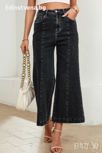 Дамски дънки в черно със свободни крачоли, снимка 1