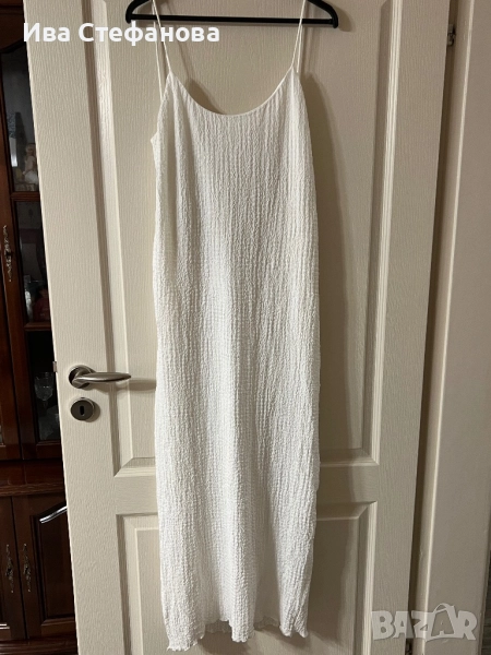 Нова дълга миди дължина елегантна  бяла еластична структурна рокля за всеки повод , снимка 1