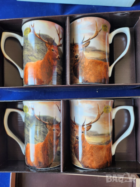 порцеланови чаши The Leonardo collеction - за чай, кафе, Англия, рисунка на елен, 2+2 бр, подаръчен , снимка 1