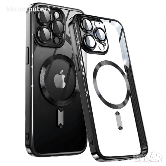 Силиконов кейс bSmart Chrome Magsafe с протектори за камерите, За iPhone 17 Pro Max (6.9), Черен, снимка 1