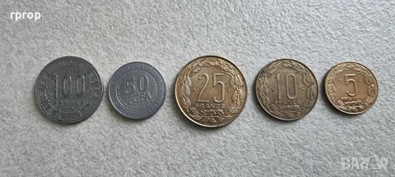 Централна Африка. 5.10,25 ,50 и 100 франка.  5 бройки., снимка 1
