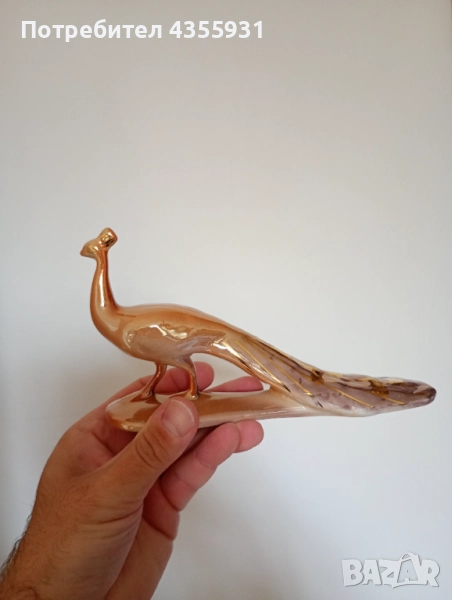 РЯДЪК Уникален Цвят Стар български порцелан паун порцеланова фигура , снимка 1