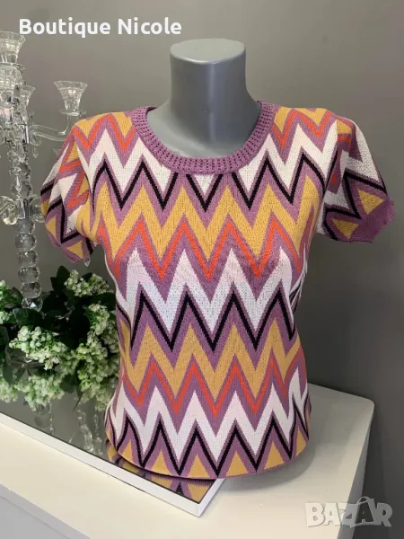 Блузка с къс ръкав - машинно плетиво , снимка 1