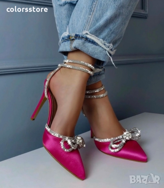 Сандали на ток - пурпурен цвят сатен - BY22 , снимка 1