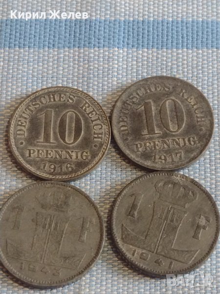 Четири монети 10 пфенинг 1916/17г. Германия / 1 франк 1942/46г. Белгия за КОЛЕКЦИОНЕРИ 34858, снимка 1