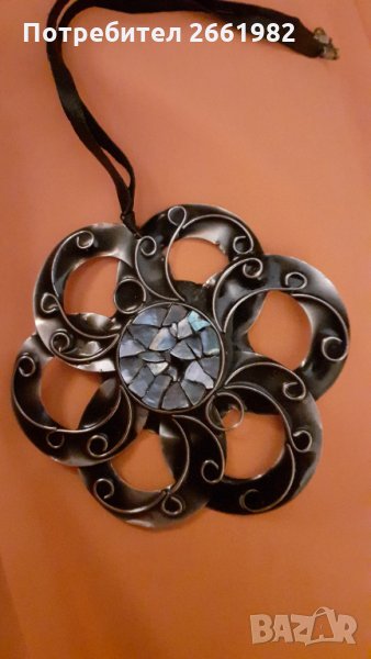 Уникално колие цвете със син седеф-ръчна изработка, снимка 1