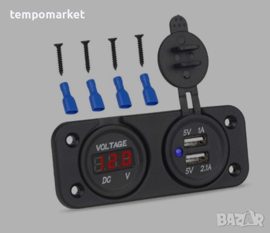 Волтметър с 2 USB порта - 1631 , снимка 1