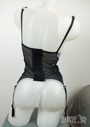 75B еротичен корсет от сив сатен и черна дантела с тюл, снимка 6 - Бельо - 36157956