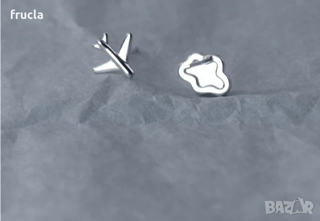 Сребърни Обеци Самолет и Облак, снимка 5 - Обеци - 51263004