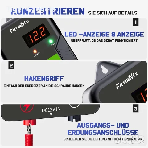 FarmNix EF-01 15 km електропастир – 2J, 12kV, LED индикатор, AC/DC/соларно захранване, снимка 7 - За селскостопански - 56102920