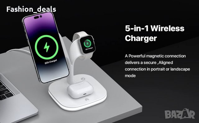 3 в 1 Нова стойка зарядно телефон слушалки часовник Магнитна станция iPhone Apple Watch AirPods, снимка 7 - Аксесоари за Apple - 40173040